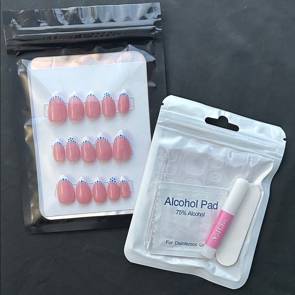Pink and Blue French Tip Press-On Nails